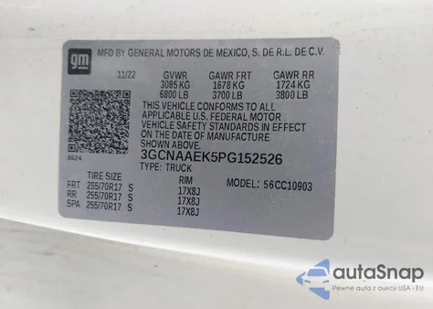 2023 Chevrolet Silverado 1500 2Wd Long Bed Wt из США, поврежденный, VIN 3GCNAAEK5PG152526